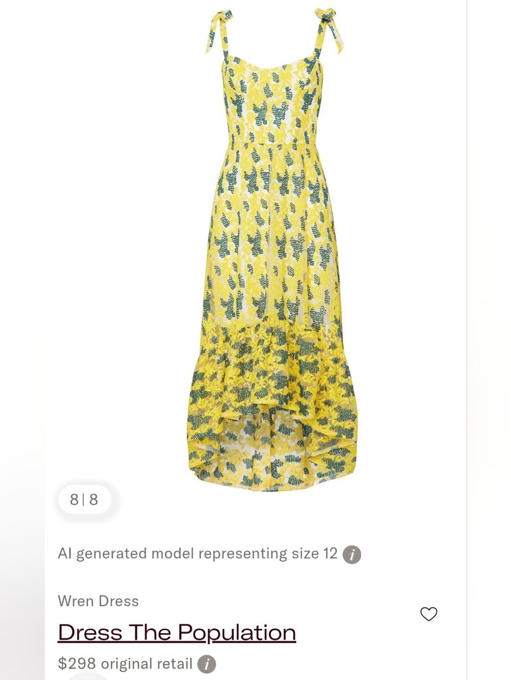 Dress The Population Wren Dress Size small. Self-tie straps